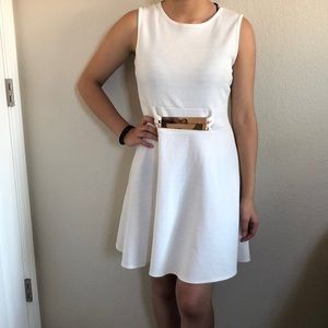 White Fit and Flare Dress with Metal Embellishment